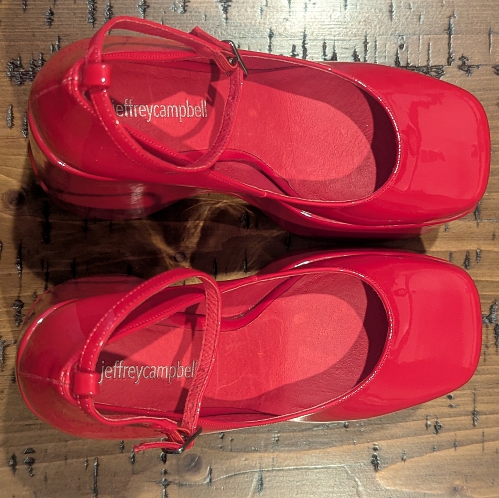 Jeffrey Campbell sz.7.5 Yazmin Wedge Platform Shoe In Red Patent - Picture 4 of 13